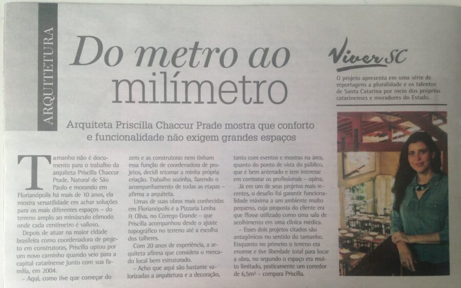 matéria no jornal Diário Catarinense projetos Arq. Priscilla Chaccur